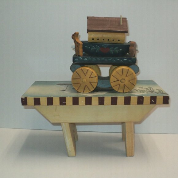 Noah's Ark Wooden Stool & Pull Toy 11 3/4" Wide - Picture 2 of 7
